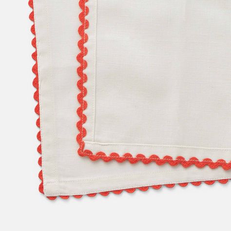 Timeless design that's crafted to last for generations at Schoolhouse. Napkin On Table, White Linen Napkins, Diy Napkins, Table Napkin, Table Setting Decor, Outdoor Furniture Sale, Outdoor Candles, Napkin Design, Scallop Trim