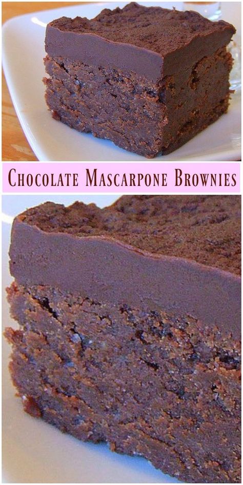 Chocolate Mascarpone Brownies recipe from RecipeGirl.com #chocolate #mascarpone #brownie #brownies #recipe #RecipeGirl Mascarpone Brownies, Chocolate Mascarpone, Resep Brownies, Creamy Recipes, Brownies Recipe, Eclairs, Chocolate Brownies, Eat Dessert, Brownie Recipes