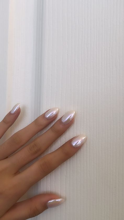 #chromenails #nails #acrylic #aesthetic #hands #white #pearl #minimalist #teen White Sparkly Nails, Acrylic Aesthetic, Aesthetic Hands, Wife Nails, White Chrome Nails, Hoco Nails, Nails Collection, White And Silver Nails, Milky Nails