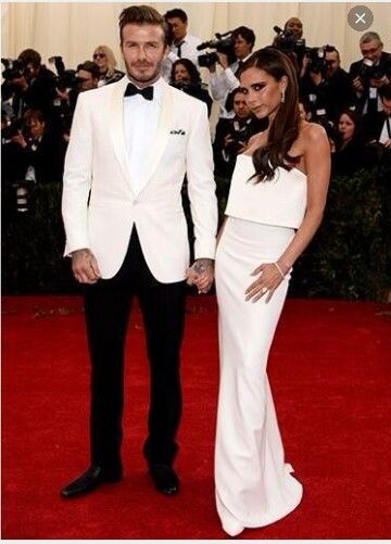 Groom - cream top, black bottom Best Met Gala Looks, Victoria And David, Victoria Beckham Dress, David And Victoria Beckham, Victoria Beckham Style, Charles James, Met Gala Red Carpet, Best Dressed Man, 2014 Dresses