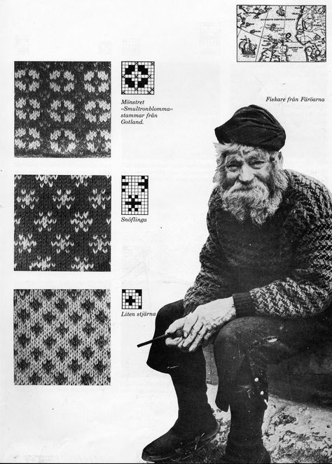 Fisherman from The Faroe Islands. My favourite knitting book "Sticka efter gamla nordiska mönster" written by Vibeke Lind. Fair Isle Chart, Fair Isles, Colorwork Knitting, Knitted Wit, Knitting Books, Fair Isle Pattern, How To Purl Knit, Faroe Islands, Fair Isle Knitting