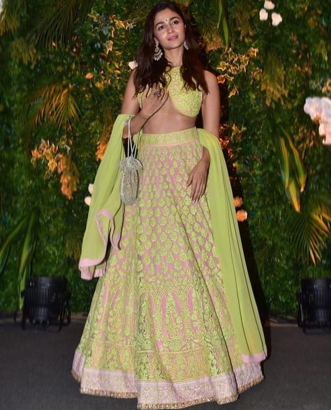 Pink And Yellow Lehenga, Mehendi Dresses, Green Lehenga Choli, Mirror Work Lehenga, Yellow Lehenga, Lehenga Gown, Bollywood Lehenga, Green Lehenga, Lehenga Online