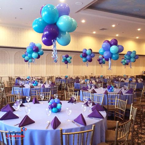 Colorful Balloon Centerpieces, Balloon Topiary, Balloon Ceiling, Disney Frozen Birthday Party, Jasmine Birthday, Disney Frozen Birthday, Floral Balloons, Office Birthday, Birthday Balloon Decorations