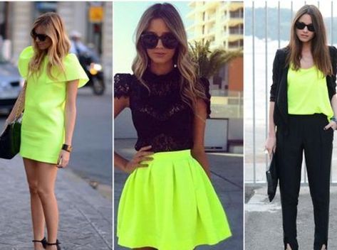 Ejemplos de mezclar el neón con negro. Bachlorette Outfit, Ropa Color Neon, Neon Party Outfits, Outfit Trabajo, Dreamy Outfits, Micro Mini Skirts, 80s Fashion Party, Neon Skirt, Dinner Party Outfits