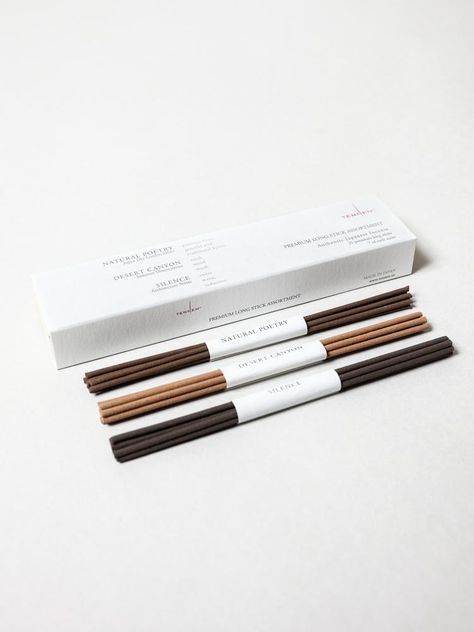 A sample set of 3 unique scents from Tennen’s collection of premium long incense sticks. Set includes: 7 Sticks of Natural Poetry: A warm, sweet, and seductive blend. 7 Sticks of Desert Canyon: Notes of earth, wood, musk. 7 Sticks of Silence: Notes of precious kyara, graceful oud, and traditional kyoto. About TennenFounded in 2001 by Ethan Wessel and Sarah Swartz Wessel, Tennen is a multidisciplinary architectural firm based in Phoenix, USA. Their Sonoran Desert incense collection is part of a c Incense Sticks Aesthetic, Incense Packaging Design, Incense Sticks Packaging, Incense Collection, Phoenix Usa, Incense Packaging, Desert Canyon, Brand Colour Schemes, Musk Perfume