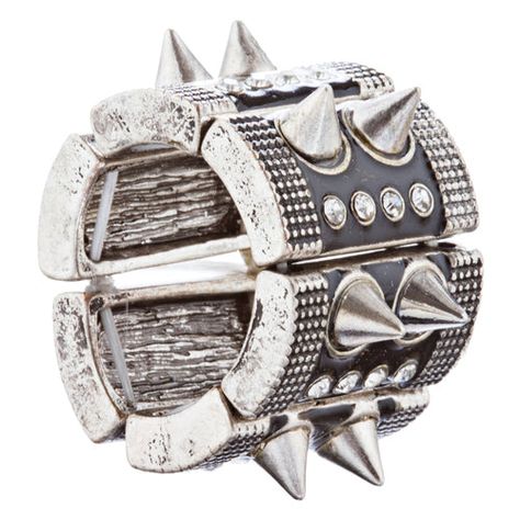 Amplify your fashion style with this chic spiked stretch ring. Ring is stretchable to fit most finger sizes. Color: Silver, Black Material: Crystal Rhinestones, Metal Casting, Rhodium Plated Dimensions (Size): Approx. 3.25" L x 0.75" W (Stretchable Band) Style: Spike, Fashion, Stretchable Ring Lead Compliant Winter Sunglasses, Spike Ring, Cool Glasses, Stretch Ring, Red Fits, Dope Jewelry, Funky Jewelry, Fashion Ring, Goth Outfits