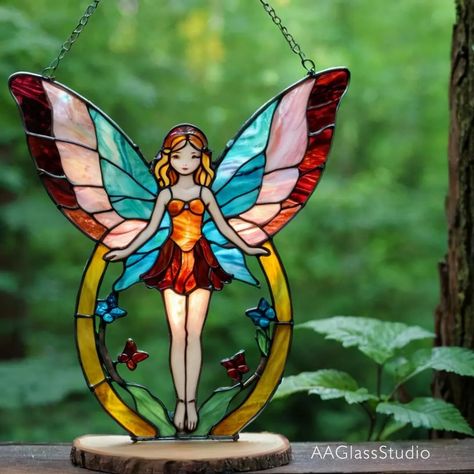 The Forest Fairy 🧚🏻‍♀️🌳 This is AI generation. For your inspiration and good mood 💖. #stainedglassart #stainedglass #stainedglassfairy Stained Glass Fairy, Glass Angels, Dragonfly Stained Glass, Glass Fairy, Stained Glass Angel, Diy Mosaic, Mosaic Stained, Tiffany Stained Glass, Stained Glass Suncatchers