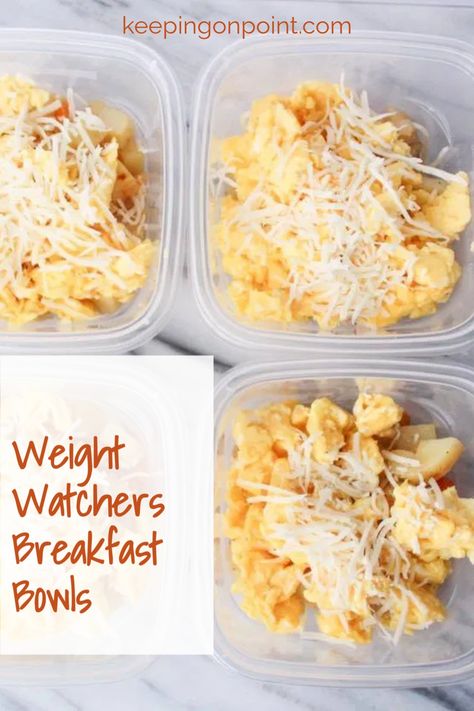 These breakfast bowls are perfect for meal prep! Ww Breakfast Recipes On The Go, Weight Watcher Breakfast Sandwich, Ww Lunch Bowls, Weight Waters Breakfast, Ww Meal Prep Breakfast, Ww Work Lunch Ideas, Ww Zero Point Breakfast Ideas, Ww Food Prep, Ww Meal Prep Lunches