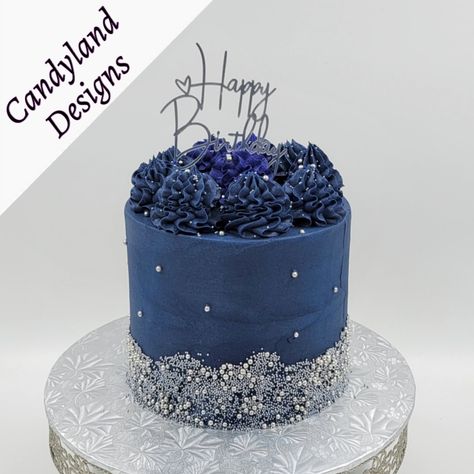 #bluecake Midnight Blue Cake Birthday, Blue And Silver Cake Ideas, Denim Cake Ideas, Blue And Silver Cake For Men, Denim Cake, Men Cakes, Diamond Cake, Blue Birthday Cakes, 60th Birthday Decorations