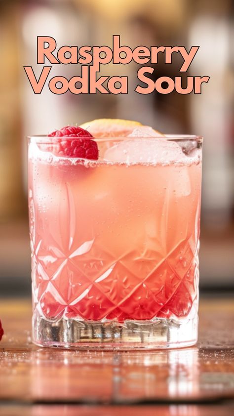 Raspberry Vodka Sour Raspberry Alcoholic Drinks, Sour Alcoholic Drinks, Raspberry Sour Cocktail, Sour Mixed Drinks, Red Drinks Alcohol, Raspberry Vodka Cocktails, Sour Cocktail Recipes, Raspberry Drinks, Raspberry Vodka Drinks