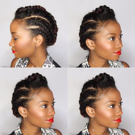 Braids and Flat Twists Updo for Short Hair Protective Styles For Natural Hair, Styles For Natural Hair, Hairstyles For Natural Hair, Flat Twist Hairstyles, Flat Twist Updo, Simple Updo, Protective Hairstyles For Natural Hair, Twisted Updo, Natural Hair Twists