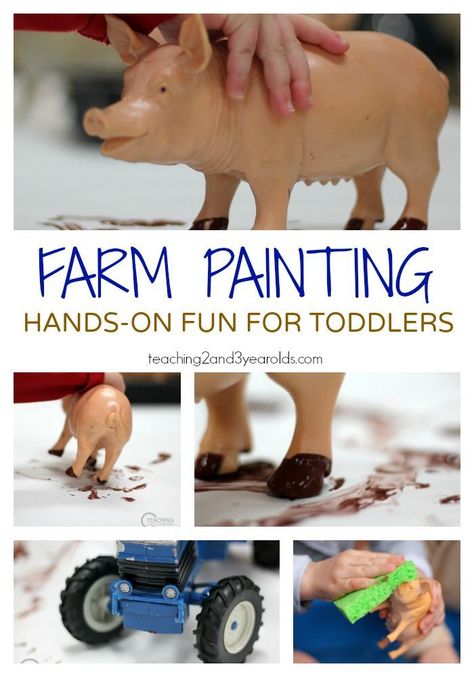 This toddler farm painting activity is an easy and fun hands-on art idea for 2 year olds. They can even wash the paint off the animals in the water table! From Teaching 2 and 3 Year Olds Farm Animals Preschool, Farm Lessons, Fun For Toddlers, Animals Activities, Farm Animals Activities, Farm Painting, Animals Craft, Farm Theme Preschool, Theme Painting