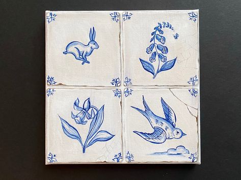 antique delft tiles animals - Google Search Canvas Painting Realistic, Victorian Letters, Tiles Painting, Puzzle Purse, Canvas Painting Vintage, Blue Art Painting, Painting Realistic, Tile Artwork, Vintage Tiles