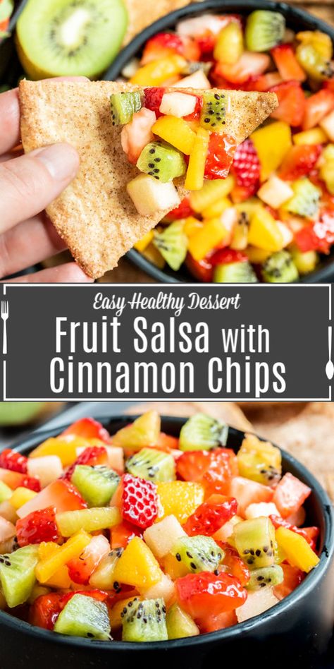 Fruit Salsa And Cinnamon Chips, Fruit Salsa Recipe, Summer Appetizers Easy, Awesome Appetizers, Summer Potluck, Salsa Recipes, Salsa Fresca, Cinnamon Chips, Fruit Salsa