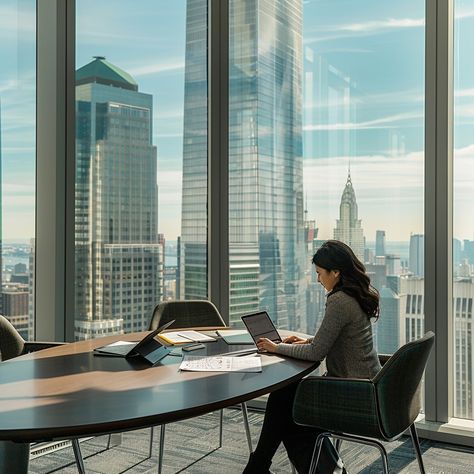 Urban Office Work: A professional woman works diligently on her laptop in a high-rise office overlooking the city. #office #cityscape #woman #skyscrapers #business #aiart #aiphoto #stockcake ⬇️ Download and 📝 Prompt 👉 https://stockcake.com/i/urban-office-work_541513_869475 Corner Office With A View, Skyscraper Office, Office Skyscraper, High Rise Office, Corporate Girl, Office With A View, Urban Office, Office View, Working Girls