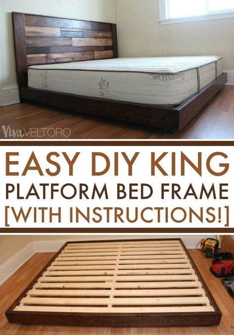 22 Spacious DIY Platform Bed Plans Suited to Any Cramped Budget Diy King Platform Bed, Diy Platform Bed Plans, Diy Platform Bed Frame, Diy King Bed, Diy King Bed Frame, Diy Bed Frame Easy, Platform Bed Plans, King Platform Bed Frame, Letto King Size