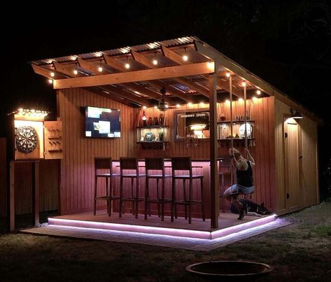 Outdoor Bar For Late Night Drinks Outdoor Bar Ideas Backyards, Backyard Bar Shed, Bar Outdoor Design, Gazebo Bar, Outdoor Garden Bar, Landscaping Layout, Diy Outdoor Bar, Bar Shed, Outside Bars