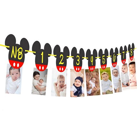 PRICES MAY VARY. 𝗖𝗮𝗽𝘁𝘂𝗿𝗲 𝗘𝘃𝗲𝗿𝘆 𝗠𝗼𝗺𝗲𝗻𝘁: Celebrate your little one's journey with newborn to 12-month photo banner with our Mickey Mouse-themed photo banner. Perfect for first birthday decorations for boy and Mickey Mouse Clubhouse party decorations. 𝗣𝗿𝗲𝗺𝗶𝘂𝗺 𝗖𝗿𝗮𝗳𝘁𝘀𝗺𝗮𝗻𝘀𝗵𝗶𝗽: Mickey mouse birthday photo banner crafted on high-quality 140 lb (300gsm) paper board, our banner ensures durability and elegance. Each element measures 5 inches tall and 6 inches wide, ado Mickey Birthday Banner, 1st Birthday Party Ideas Mickey Mouse, Mickey Mouse Themed First Birthday Party, Mickey Mouse Theme 1st Birthday, One Year Old Mickey Mouse Birthday, Mickey Mouse Party Ideas 1st Birthday, Mickey Mouse 1st Birthday Decorations, Mickey Mouse Clubhouse Birthday Party 1st, First Birthday Boy Mickey Mouse