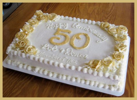 50th Anniversary - Cake by Wendy Army - CakesDecor Golden Anniversary Cake, Golden Wedding Anniversary Cake, Wedding Sheet Cakes, 50th Wedding Anniversary Decorations, 50th Wedding Anniversary Cakes, 50th Anniversary Decorations, 50th Anniversary Cakes, Sheet Cake Designs, 50 Anniversary