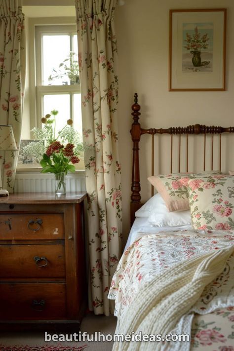 30 Beautiful English Cottage Style Design Ideas To Inspire You - Beautiful Home Ideas English Tudor Bedroom, English Cottage Mood Board, Vintage English Decor, English Cottage Bedroom Ideas Master, Cozy English Cottage Bedroom, Grandma Chic Decor Cottage Style, English Cottage Lighting, Vintage English Cottage Interiors, Granny Chic Bedroom