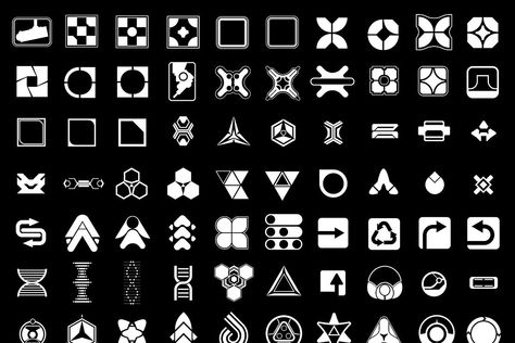 Sci Fi Logo Concept Art, Sci Fi Decals, Sci Fi Logo Design, Sci Fi Icons, Scifi Icons, Sci Fi Graphic Design, Cyberpunk Decals, Sci Fi Logo, Scifi Logo