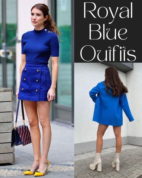 Royal Blue Outfits Casual, Royal Blue Skirt Outfit Ideas, Royal Blue Shoes Outfit, Royal Blue Outfit Ideas Casual, Blue Party Outfit, Royal Blue Outfit Ideas, Navy Blue Outfit Ideas, Outfit Ideas Baggy, Cobalt Blue Outfit