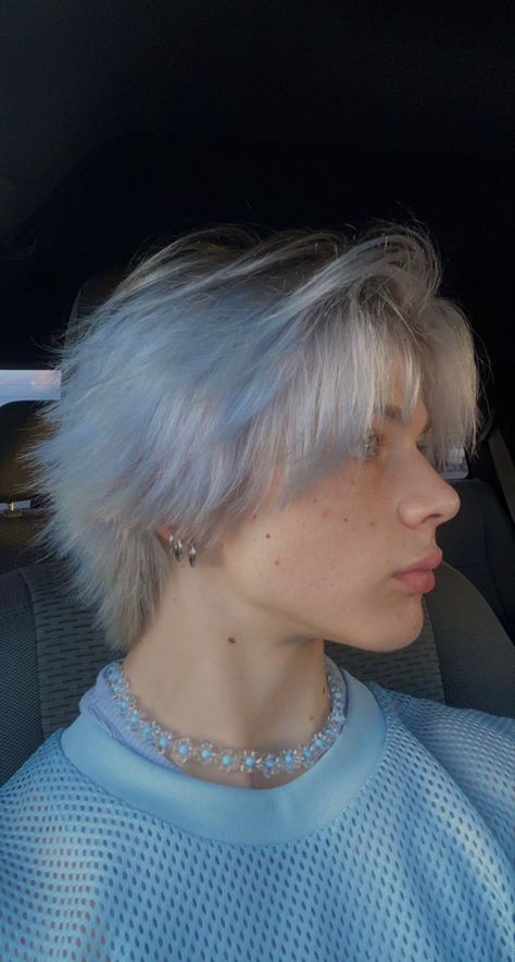 Hair Dye Styles For Men, White Fluffy Hair Boy, Boy With Platinum Blonde Hair, Men’s Platinum Hair, White Hair Color Men, Long Dyed Hair Men, White And Black Hair Men, Short White Hair Men, Blond Hair Ideas Men