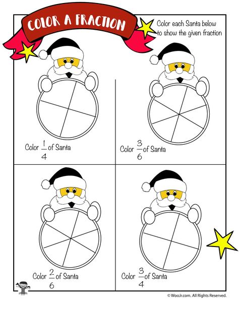 Color the Fraction Worksheet with Santa Claus Santa Math, Activities For 1st Graders, Fraction Worksheet, 5th Grade Math Games, Math Fractions Worksheets, Learning Fractions, Christmas Math Worksheets, First Grade Math Worksheets, Human Psychology