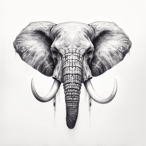 Fine art image of an elephants head with large tusks. Elephant Art Tattoo, Elephant Head Drawing, Elephant Art Drawing, Elephant Head Tattoo, Elephant Logo Design, Elephant Sketch, Bee Artwork, African Tattoo, Elephant Face