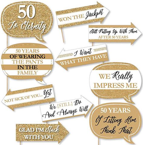 Amazon.com: Funny We Still Do - 50th Wedding Anniversary - Anniversary Party Photo Booth Props Kit - 10 Piece: Kitchen & Dining 50 Wedding Anniversary Centerpieces, Wedding Anniversary Centerpieces, Anniversary Centerpieces, 50th Wedding Anniversary Decorations, Party Photo Booth Props, 50 Anniversary, 50th Wedding Anniversary Party, Wedding Anniversary Decorations, Boards Ideas