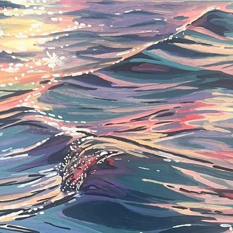 Gouache Underwater, Gouache Painting Ocean, Ocean Gouache, Aesthetic Gouache Art, Gouache Painting Ideas, Cityscape Paintings, Ocean Art Painting, Painting Journal, Ocean Illustration