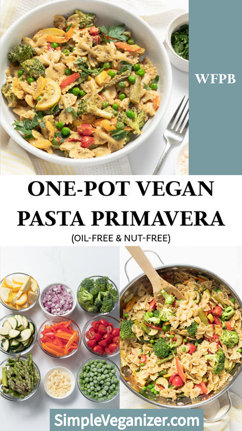 Enjoy the simplicity and flavor of this One-Pot Vegan Pasta Primavera! This vibrant, nutrient-packed dish combines fresh, colorful vegetables with delicious pasta, all cooked together in a single pot for easy preparation and cleanup. Crockpot Veggie Pasta, Vegan Pasta With Vegetables, One Pot Veggie Pasta, Vegan Dinner Pasta, Plant Based Pasta Recipes, Vegan Instant Pot Pasta, Vegan One Pot Pasta Recipes, One Pot Vegetarian Meals, Instant Pot Pasta Vegan