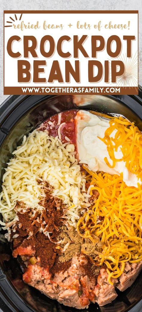 Crock Pot Bean Dip, Slow Cooker Appetizers, Beans In Crockpot, Bean Dip Recipes, Dip Recipes Easy, Bean Dip, Hot Dip, Crockpot Recipes Slow Cooker, Yummy Dips