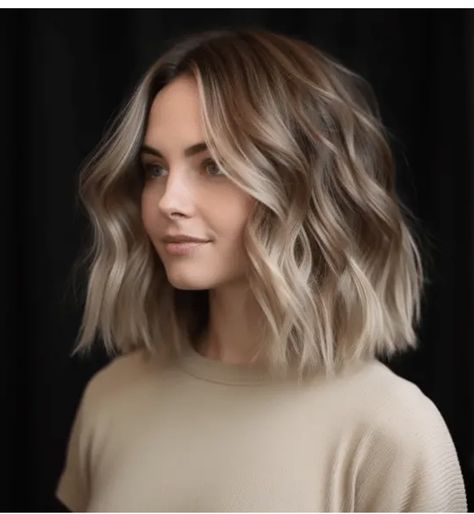 Medium Brown Bob With Highlights, Triple Barrelled Hair Styles Medium, Low Maintenance Blonde Bob, Low Maintenance Blonde Hair Short, Mid Length Hair 2024, Shoulder Length Balayage Blonde, Textured Bob Haircut Mid Length, Mid Length Blonde Hair Balayage, 2024 Bob Haircuts