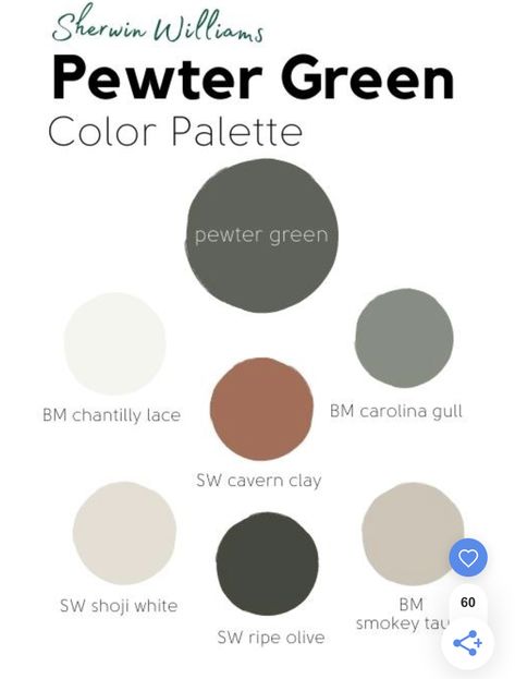 Pewter Green Sherwin Williams Palette, Colors That Go With Pewter Green, Pewter Green Walls, Pewter Green Color Palette, Green Accent Wall Dining Room, Sherwin Williams Pewter Green, Craftsman Bungalow Exterior, Dino Nursery, Pewter Green