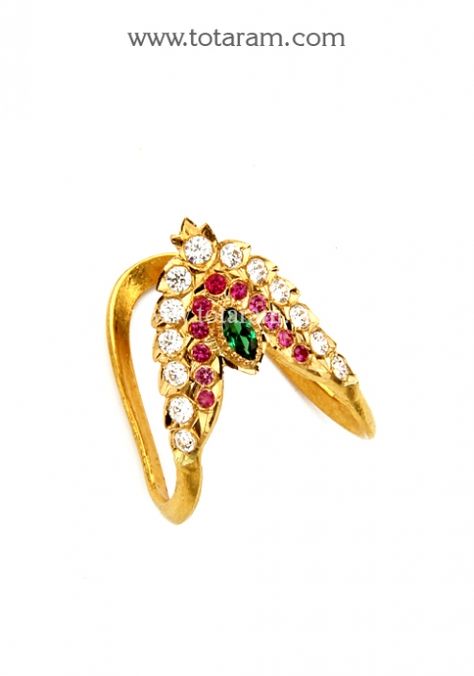 22K Gold Vanki Ring With Cz & Color Stones: Totaram Jewelers: Buy Indian Gold jewelry & 18K Diamond jewelry Vanki Designs Jewellery, Vanki Ring, Indian Gold Jewelry, Neck Pieces Jewelry, 22k Gold Jewelry, Gold Mangalsutra Designs, Gold Jewelry Stores, Bridal Jewelry Collection, Gold Pendant Jewelry