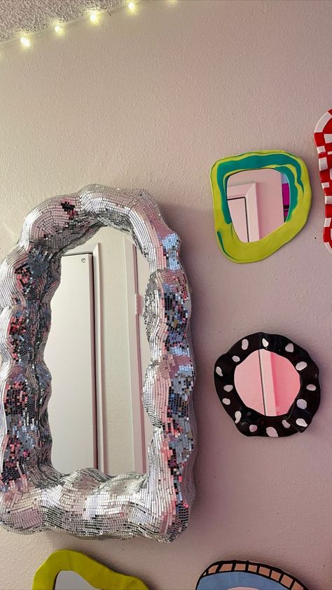 Available On My Site. Grab A Fun Piece Today.   These handmade mirrors are perfect for the eclectic home. Need wall decor? These are Lightweight and perfect for any fun interior decorating. Get that selfie aesthetic with these lovely pieces of art. These Eclectic Maximalism pieces are a great way to add funky furniture to your life. A mirror perfect for the eclectic bedroom, modern apartment, or a statement piece for your living room. Spice up your walls with this handmade mirror. Bedroom Modern Apartment, Modern Room Ideas, Room Ideas Wall Decor, Eclectic Mirrors, Abstract Mirror, Funky Mirrors, Funky Bedroom, Bedroom Eclectic, Eclectic Maximalism