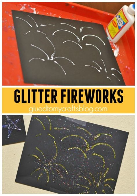 New Year Artwork, Glitter Fireworks, Coolest Crafts, News Years Crafts For Kids, Fireworks Craft For Kids, Summer Crafts For Toddlers, New Year's Eve Crafts, Fireworks Craft, Toddler Craft