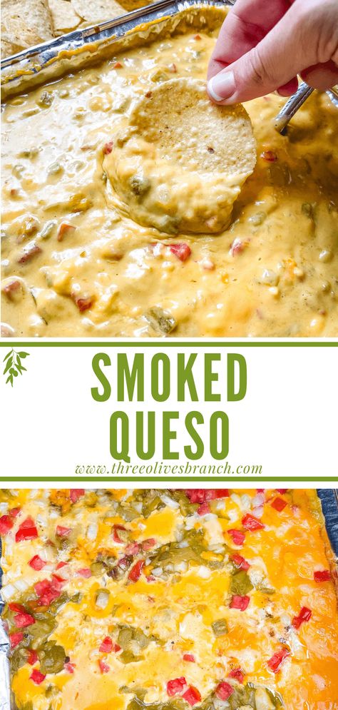 Summer Bbq Appetizers, Queso Dip Velveeta, Summer Dip Recipes, Cheddar Cheese Dip, Queso Cheese Dip, Smoked Queso, Velveeta Recipes, Smoked Vegetables, Nachos Cheese Dip