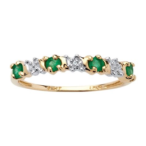 Womens 2MM Diamond Accent Genuine Green Emerald 10K Gold Band 10k Gold Ring, Rings Bands, Blue Sapphire Diamond, Promise Rings For Her, Fancy Diamonds, Gold Band Ring, Green Emerald, Emerald Ring, Gold Band