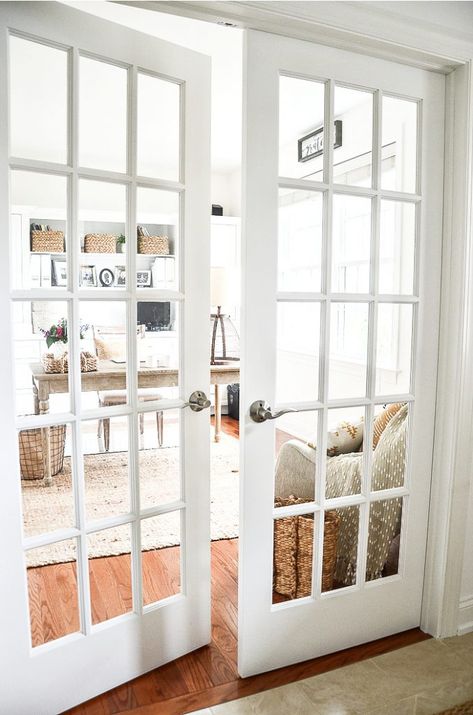 YOU WON’T BELIEVE WHAT WE GOT DONE IN 2020! Small Office With French Doors, Office With French Doors Small, Home Office French Doors, Office At Work Decor, Pretty Home Office, Office With French Doors, Small Porch Decorating, Custom Bookshelves, Pretty Home