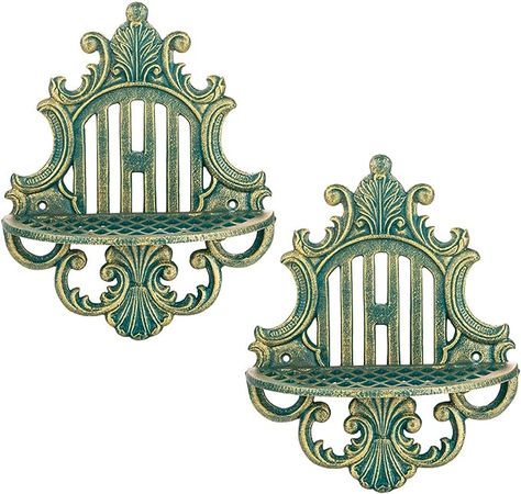 Amazon.com: Sungmor 2PC Floating Shelves for Wall, Beautiful Victorian Style Cast Iron Wall Mounted Shelf, Pretty Greenish-Blue Pattern Wall Hanging Shelves Decoration, Living Room Bedroom Wall Display Ledges : Home & Kitchen Plate Wall Display Around Mirror, Wintage Shelves, Victorian Wall Book Shelf, Vintage Shelves Lowe's, Shelf And Hanging Cast Iron Display, Display Shelves For Collectables Antique, French Country Bathroom Wall Shelves, Antique Floating Shelves, Victorian Bathroom Shelf