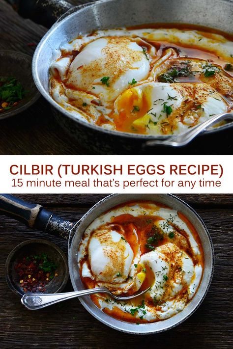 Boiled Eggs Recipes Dinner, International Breakfast Recipes, International Breakfast, Arabisk Mat, Turkish Dishes, Turkish Eggs, Spiced Butter, Turkish Breakfast, Egg Recipe