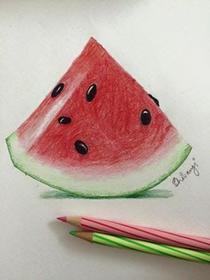 Watermelon Sketch, Pencil Art For Beginners, Colored Pencil Artwork Ideas, Easy Drawing Step By Step, Fruit Art Drawings, Pen Sketches, Color Pencil Sketch, Pencil Drawings For Beginners, Color Pencil Illustration