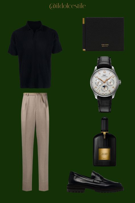 Tom Ford Black Orchid Aesthetic, Tom Ford Aesthetic Men, Tom Ford Outfit Men, Black Polo Outfit Men, Orchid Shoes, Men Graduation Outfit, Men Old Money, Polo Pants, Money Clothing