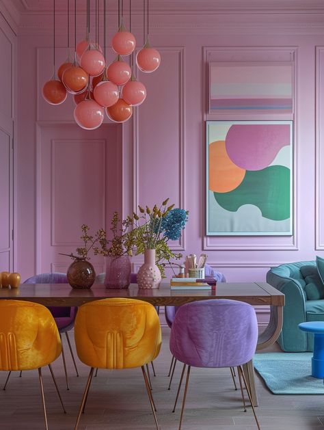 Milan Interior Design, Fun Dining Room Ideas, Funky Dining Room, Estilo Kitsch, Glam Design, Bright Rooms, Ideas Hogar, Decor Home Living Room, Cozy Space