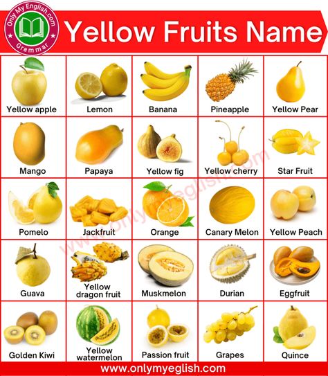 Fruits Name, Name Of Vegetables, Fruits Name In English, Vegetable Chart, Yellow Fruits, Yellow Vegetables, Yellow Food, Fruit Names, Sour Fruit