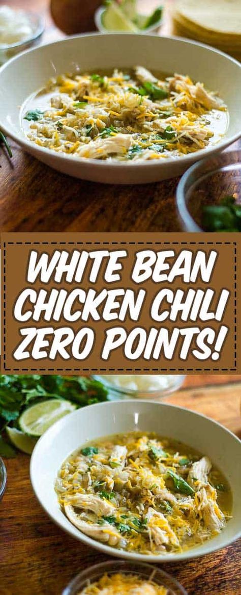 White Bean Chicken Chili Crockpot, Weight Watchers White Chicken Chili, Chili White Chicken, Chicken Chili White, White Chicken Chili Recipe Crockpot, Chili White, White Chicken Chili Slow Cooker, Chicken Crockpot Recipes Healthy, Chicken Chili Crockpot