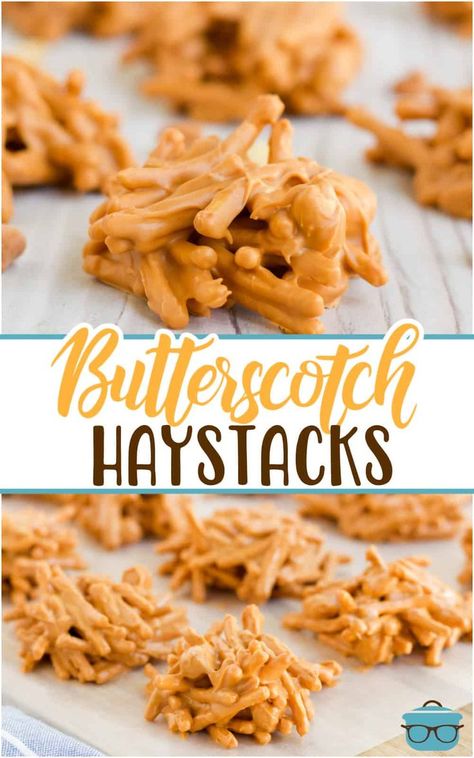 Butterscotch Haystacks, Haystacks Recipe, Haystack Cookies, Butterscotch Recipes, Cookies Video, Christmas Baking Recipes, Candy Recipes Homemade, Christmas Candy Recipes, Lost 100 Pounds