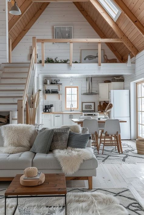 29 Small Cabin Interior Ideas for Cozy and Stylish Living 3 Small Cabin Interior Ideas, Scandinavian Cabin Interior, Tiny Cabins Interiors, Cabin Interior Ideas, Modern Cabin Interior, Small Cabin Interiors, Scandinavian Cabin, Barndominium Interior, Asma Kat